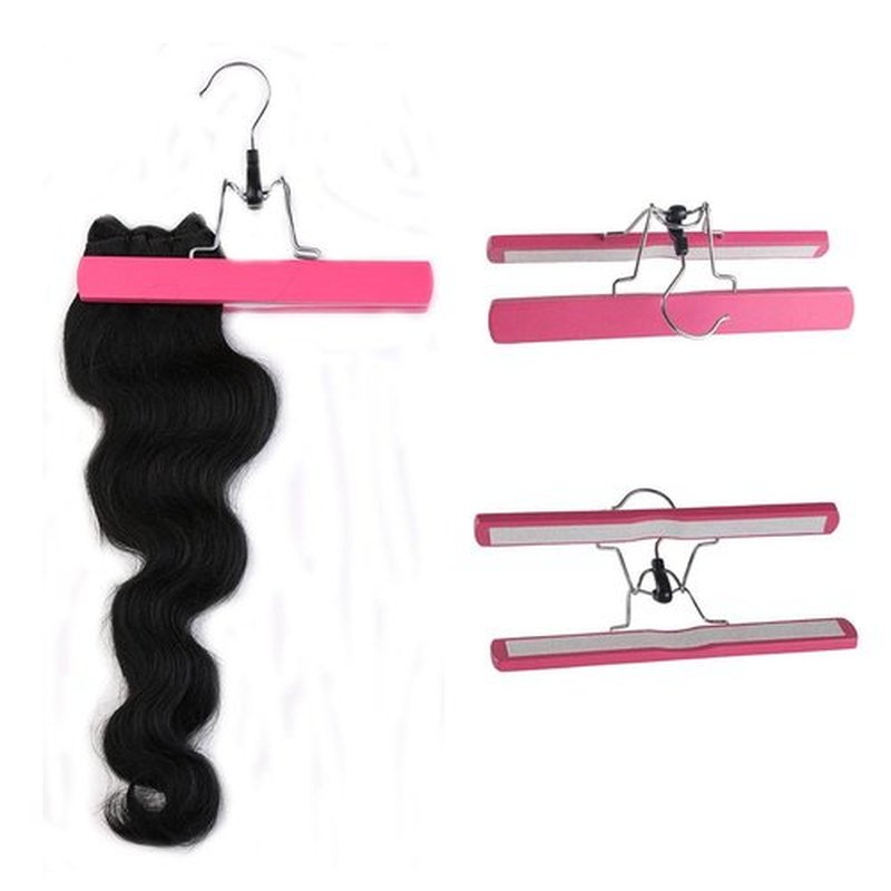 Red Wooden Hair Extensions Hanger Hair Holder with Double Anti-slip Stickers Rose Red