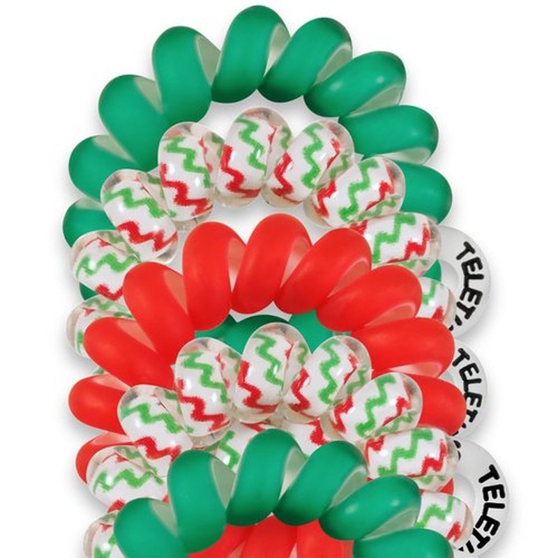 TELETIES - Tiny Spiral Hair Coils - Holiday Collection - Ponytail Holder Hair Ties for Women - Phone Cord Hair Ties - Strong Grip, No Rip, Water Resistant, No Crease - Tiny 5 pack - Santa Baby