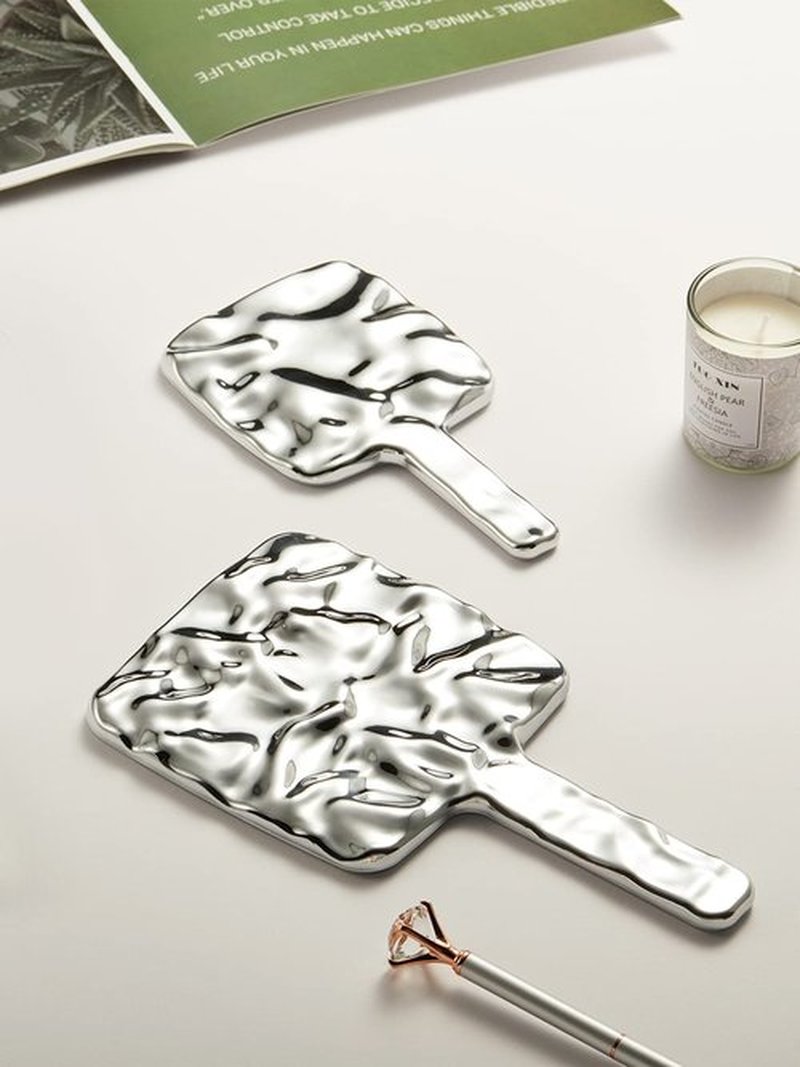 MIRRORNOVA Handheld Mirror, Water Ripples Hand Mirror with Handle for Make up, Square, Silver,Large (6 x 11 inches)
