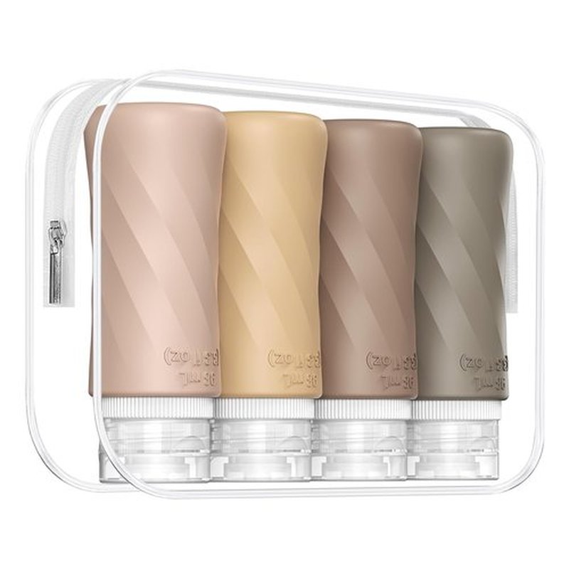 kuangre Travel Bottles for Toiletries, Tsa Approved 3.3oz Portable Travel Bottles, BPA Free Leak Proof Squeezable Silicone Travel Size Containers, Travel Accessories with Clear Toiletry Bag (4 Pack)