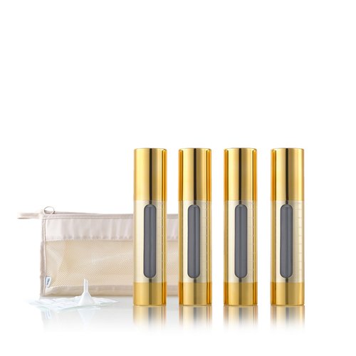XQNCBY Gold, Empty Cosmetic Pump Bottle with Travel Bag, refillable, Vacuum Pump Bottle for Lotion, Toner, Foundation Make-up, Hair Oil, Hand sanitizer and Other Liquids, 7 Pieces (1.7 oz/50ml)