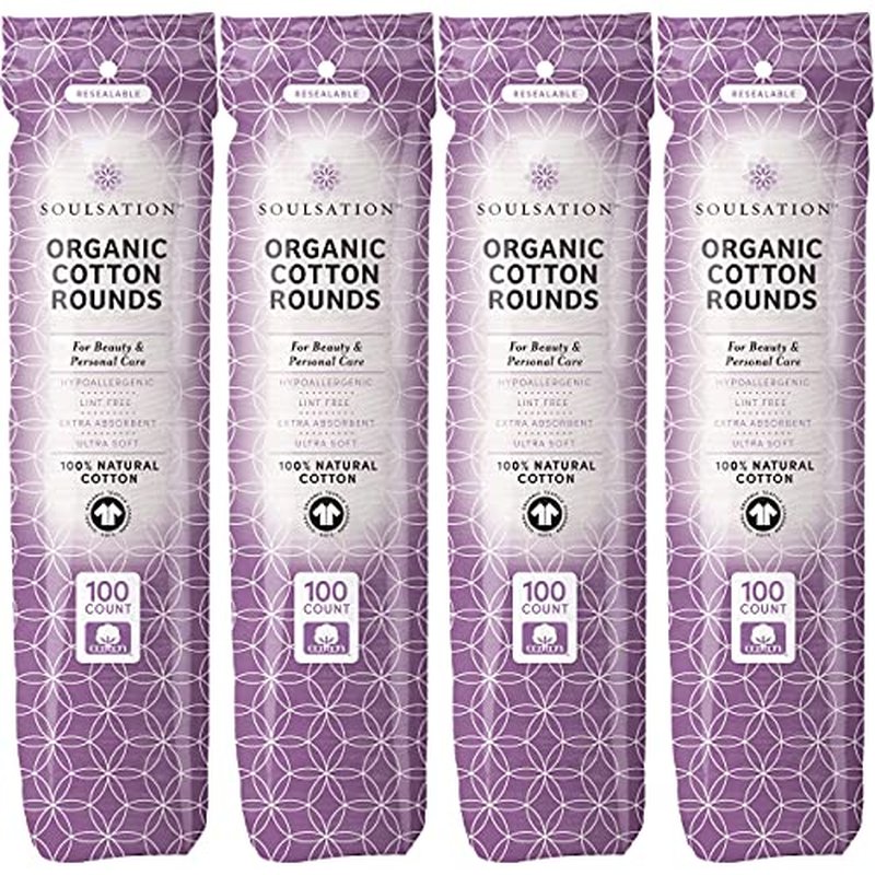SoulSation Organic Cotton Rounds, 400 Count - Makeup Remover Pads for Face, Lint-Free
