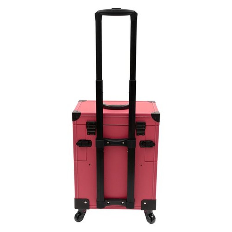 PalaUha Rolling Makeup Train Case Professional Cosmetic Organizer Trolley with Drawers Compartment Nail Case Wheeled Manicure Pedicure Storage Case for Hair Stylists Makeup Artists (Pink & Black A)