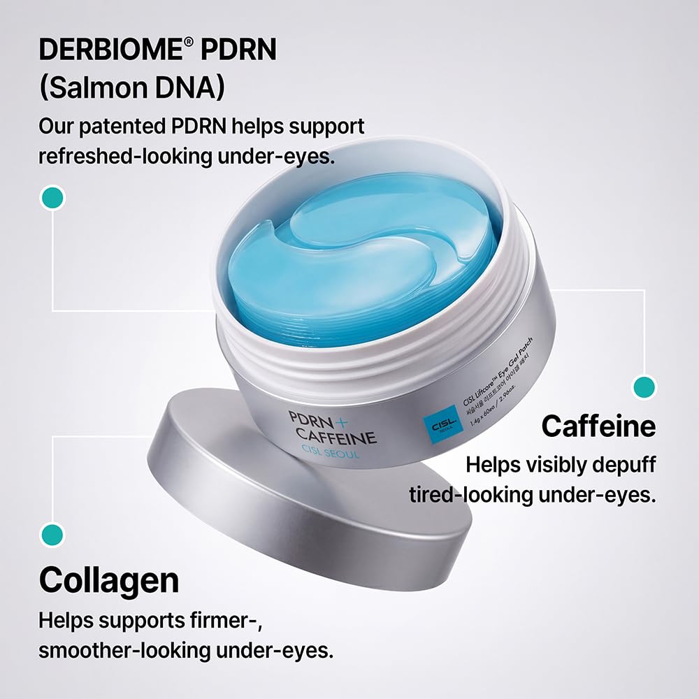 CISL SEOUL Korean PDRN Eye Patches for Puffy Eyes and Dark Circles - Caffeine & Copper Peptides Under Eye Mask for Wrinkles & Fine Lines - Deep Nightly Repair, No-Slip Hydrogel (30 Pairs)