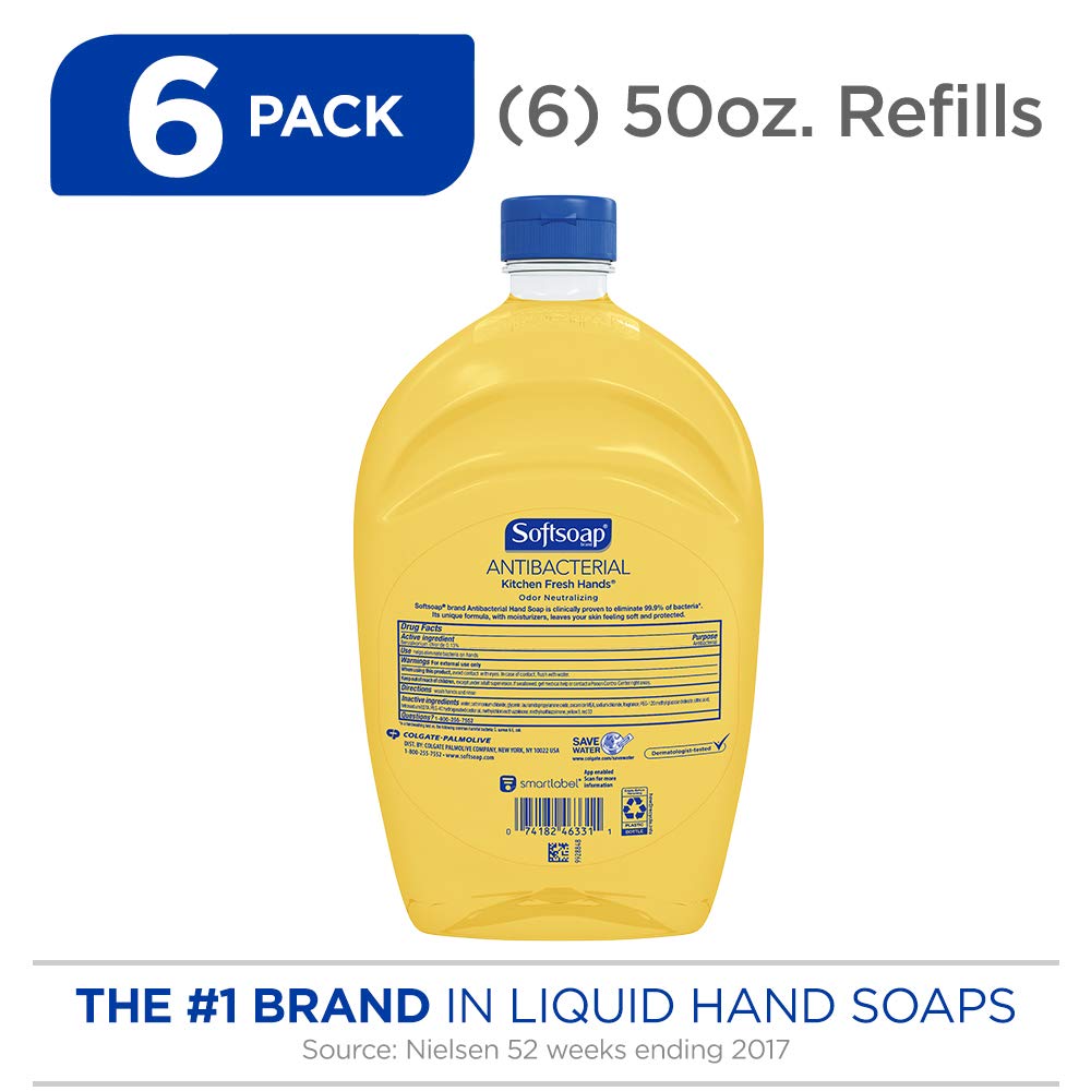 SOFTSOAP Antibacterial Liquid Hand Soap Refill, Kitchen Fresh Hands, 50 Ounce Bottle, Bathroom Soap, Bulk Soap, Moisturizing Antibacterial Hand Soap
