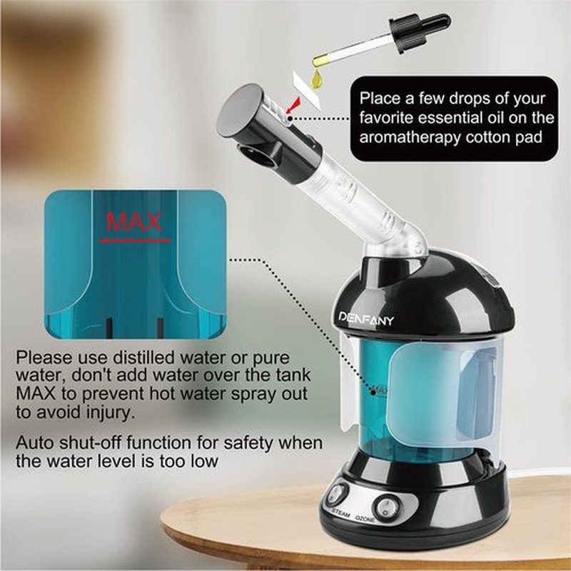 Facial Steamer - DENFANY Nano Ionic Face Steamer with Extendable 360° Rotating Arm - Portable Facial Steamer for Personal Care at Home or Salo (Black)