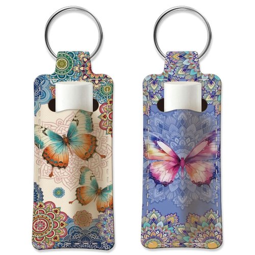 OLYCRAFT 2pcs Lipstick Holder Keychain Mandala Lip Balm Holders Elastic Diving Fabric Lipstick Keychains Portable Lipstick Holder Bags Lipstick Sleeve Key Ring Holder for Lipstick Chapstick