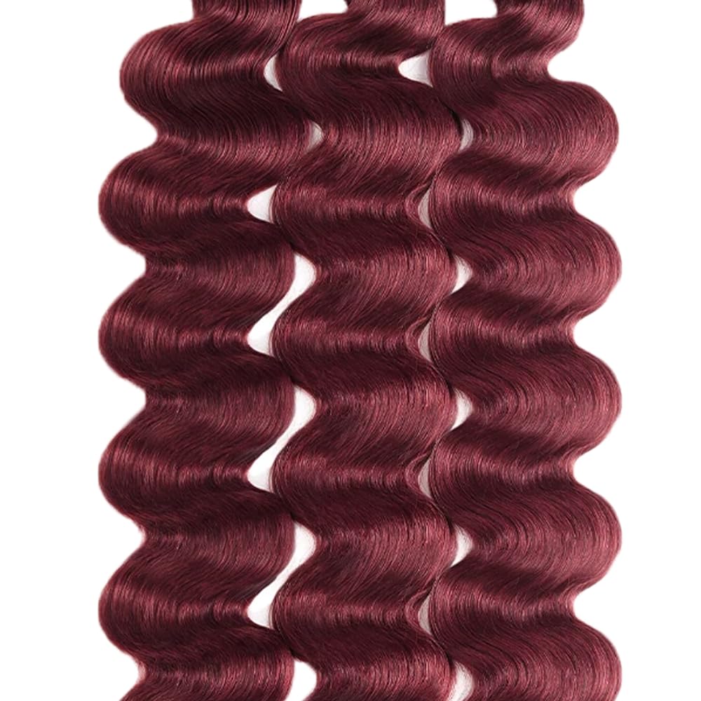 Burgundy Human Hair Bundles 99J Body Wave Human Hair Bundles Brazilian Unprocessed Virgin Hair 3 Bundles 12 12 12 Inch 99J Body Wave Bundles Wine Red Bundles Human Hair Extensions