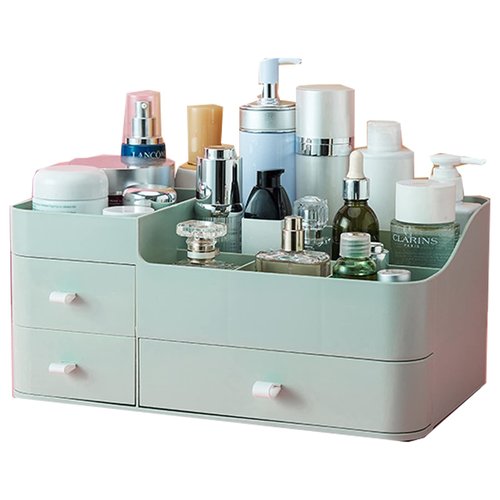POFUOT skin care organizer,Makeup Desk Organizer With Drawers,Countertop Organizer for Cosmetics,Vanity brush with Holder for Lipstick, Brushes, Eyeshadow, and Desktop (A-Large-greener)…