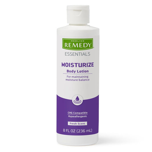 Medline Remedy Essentials Hydrating Body Lotion - 8 oz, 12 Count, Fresh Scent, Non-Greasy, Hypoallergenic for Dry Skin