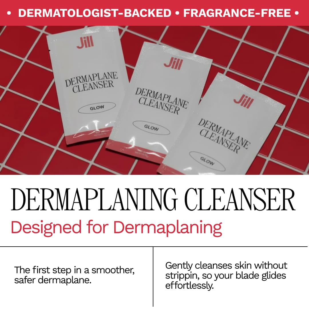 JILL Dermaplane Cleanser for Face 6 Pack Pre Shave Facial Cleanser for Dermaplaning Removes Makeup Oil and Buildup Non Stripping Fragrance Free Gentle Skin Prep Sachets