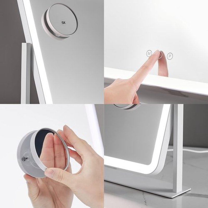 HIEEY Vanity Mirror with Lights, Lighted Makeup Mirror, Three Color Lighting Modes, and 5X Magnification Mirror, Smart Touch Control, 360°Rotation (15.7" x 11.8". White,Gift Box)