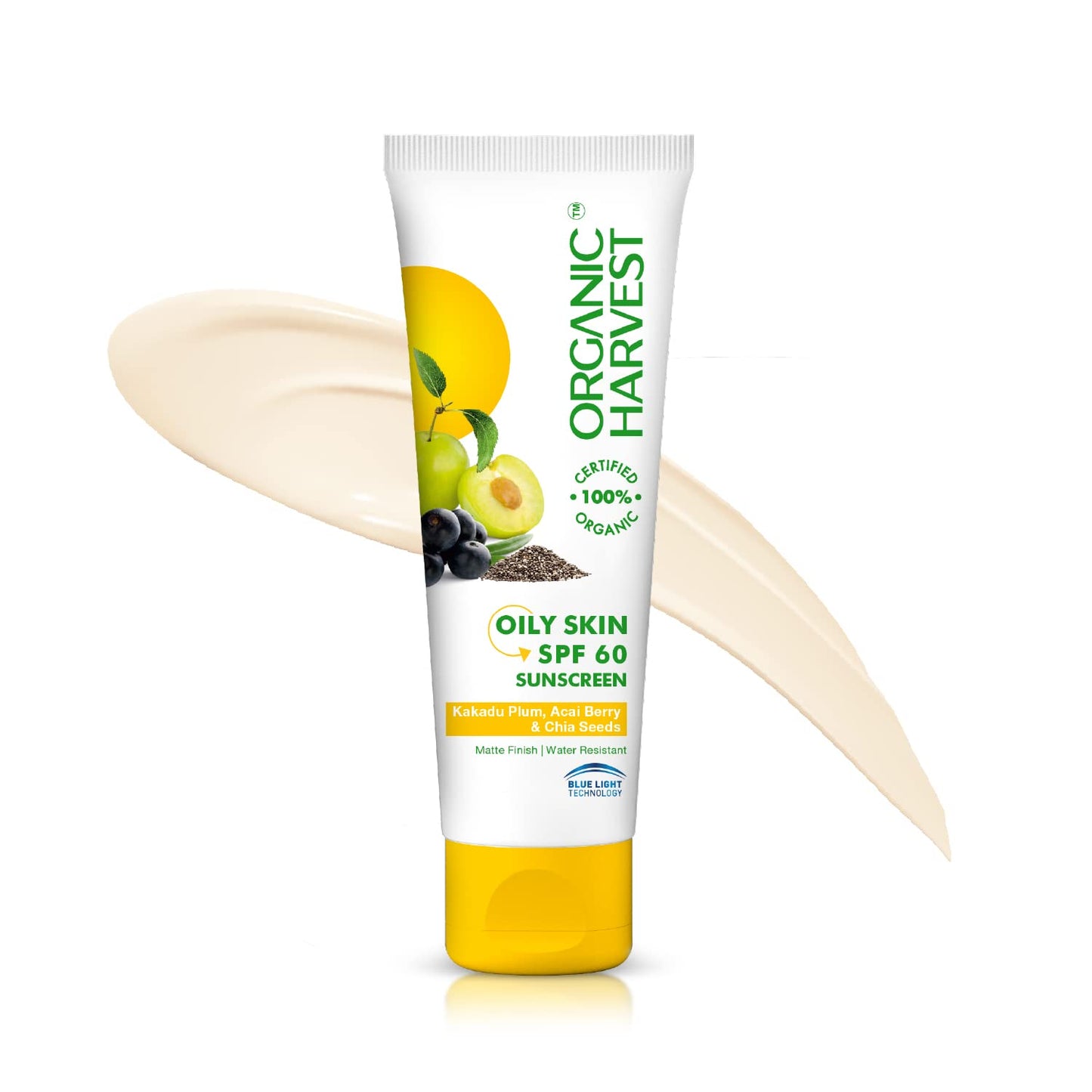 Organic Harvest Sunscreen For Women & Men SPF 60 PA+++ for Oily or Acne Prone Skin | Sunscreen Lotion Protects From Harmful UVA & UVB Rays | Hydrates & Nourished Skin | Sulphate & Paraben Free - 100gm