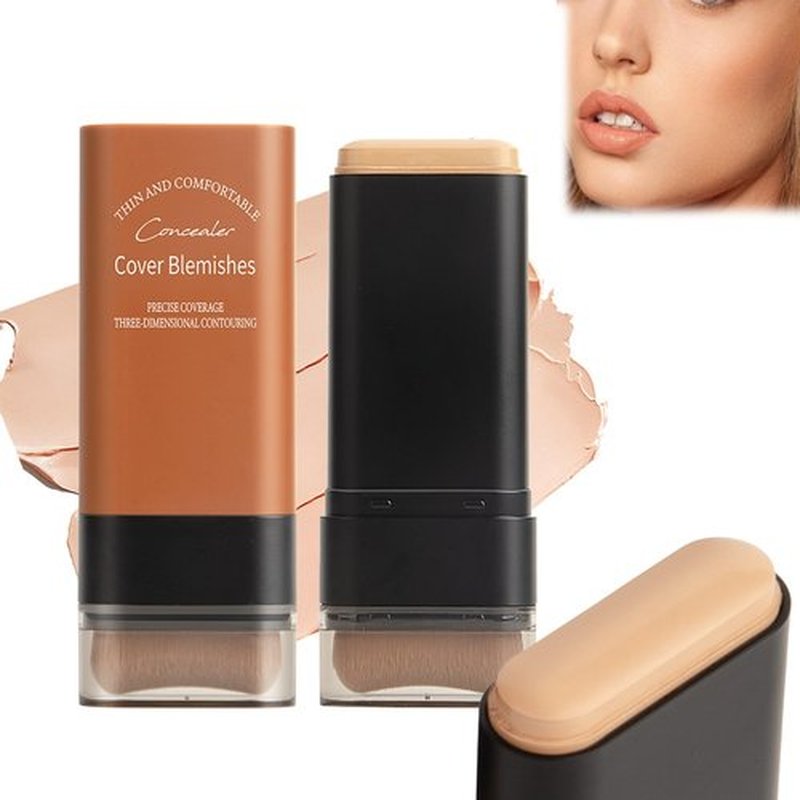 Korea Flawless Eraser Foundation Stick,Cooklesa Hydrating Lightweight Foundation Stick with Brush,Multiuse Foundation Stick Makeup Lightweight,Foundation Stick Makeup Built-In Foundation Brush (#2, 1)