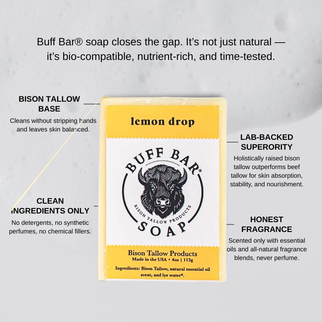 Big Crazy Buffalo Lemon Drop Bison Tallow Buff Soap Bar (2 pack)