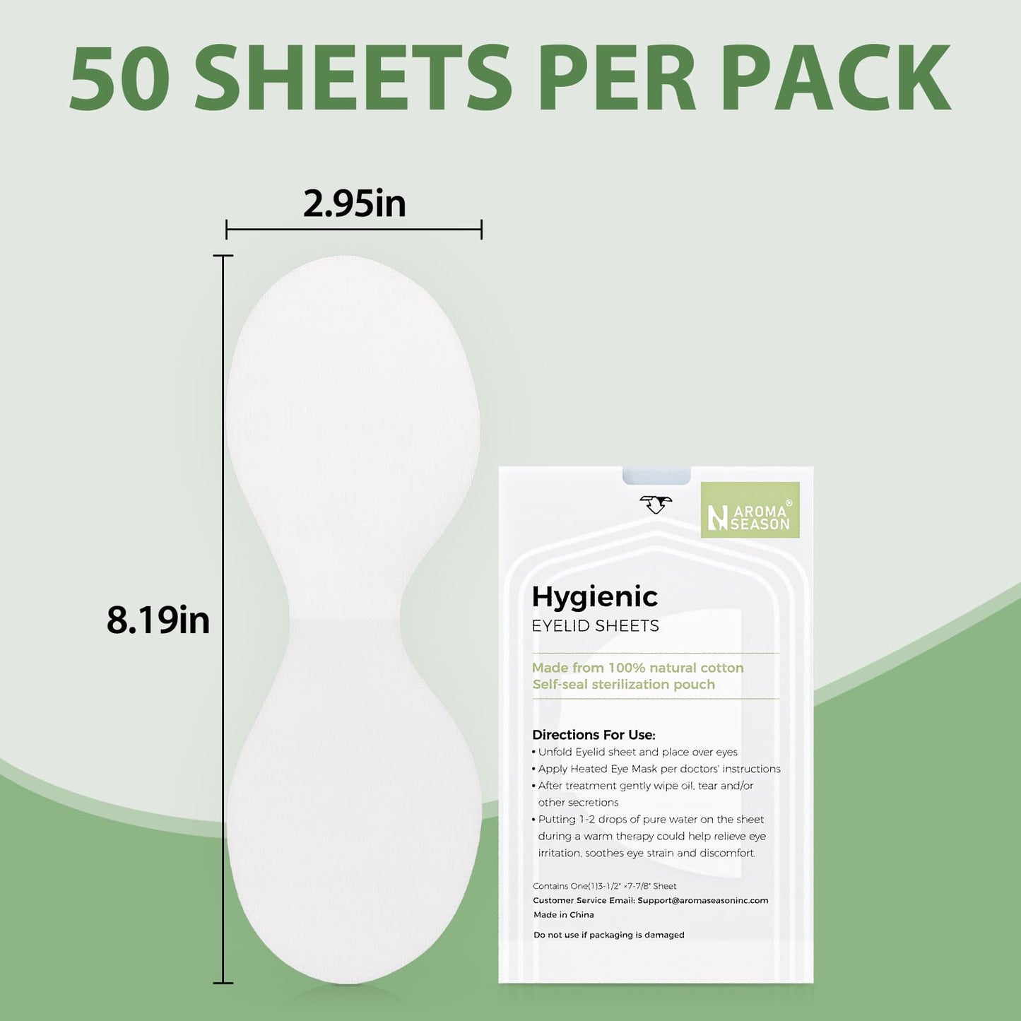 Aroma Season 100% Natural Cotton Hygienic Eyelid Sheets, Perfect for Use with Aroma Season Heated Eye Mask, Warm Eye Compress, Individually Wrapped Untreated Sheets 50 Count Box