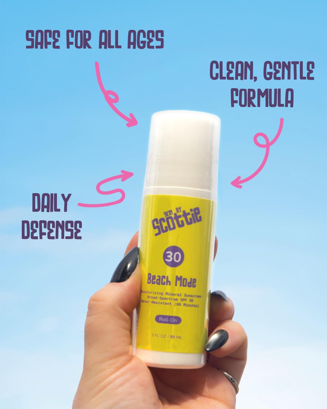 Skin by Scottie Beach Mode Roll-On SPF 30 Mineral Sunscreen 3 fl oz | Broad Spectrum Zinc Oxide & Titanium Dioxide | Water-Resistant Moisturizing Sunscreen for Face & Body. Sunscreen Stick