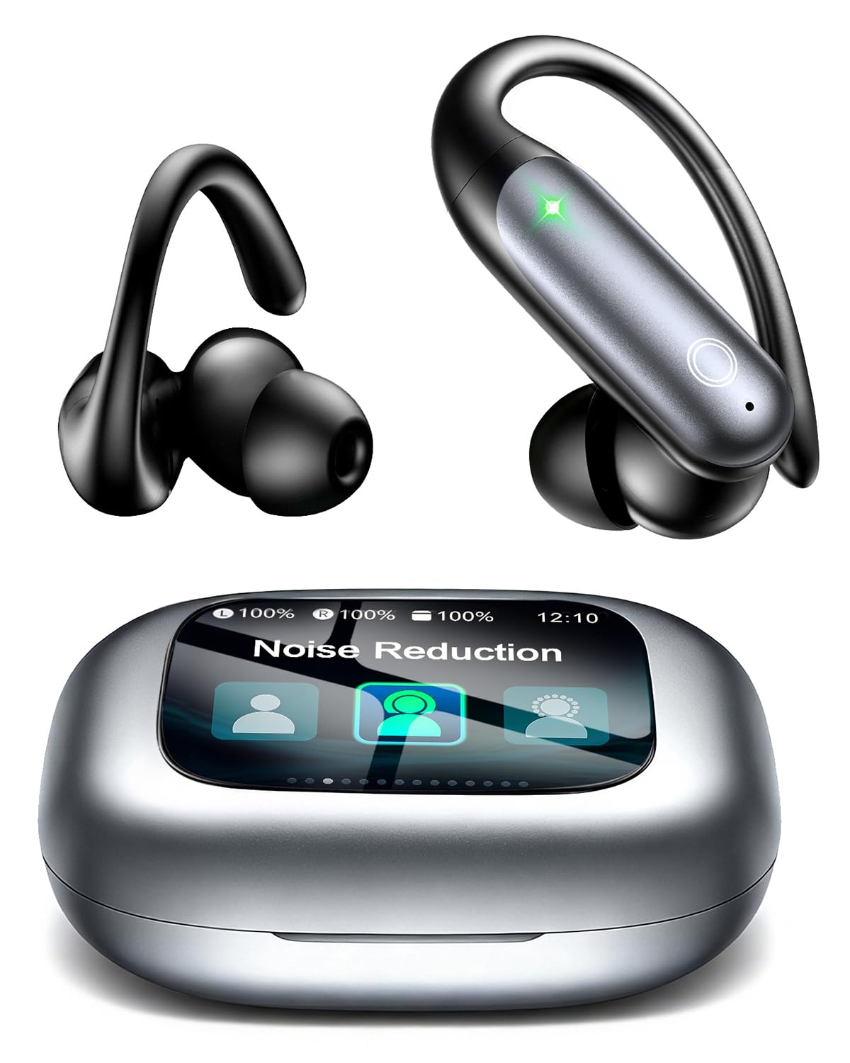 LEEMC Wireless Earbuds, Bluetooth Headphones 6.0, Ear Buds with Touch Screen, ANC ENC Noise Cancelling, 40H Bass Stereo Sound Over-Ear Earphones for iOS, Android, Sports, Workout, Metallic