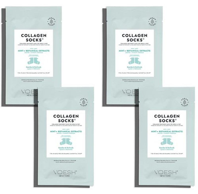 VOESH Collagen Socks, Collagen Socks for Dry Feet, 4 Pack, Peppermint Oil, Cracked Heel Repair, Moisturizing Socks, Spa Pedicure Treatment, Spa Socks, Foot Peel Masks, Vegan