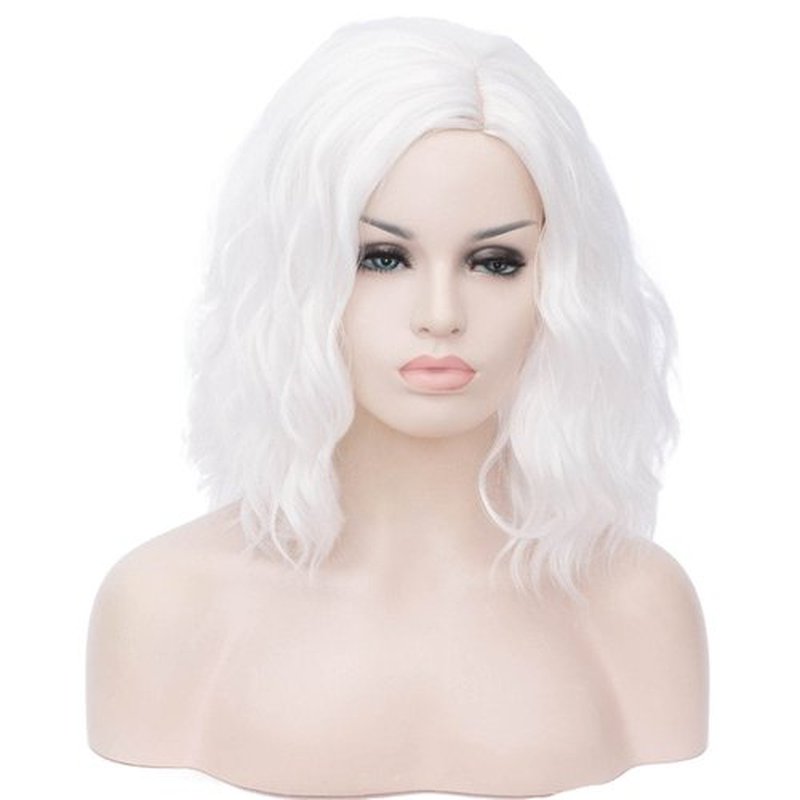Cying Lin Short Bob Wavy Curly Wig White Wig For Women Cosplay Halloween Wigs Heat Resistant Bob Party Wig Include Wig Cap (White)