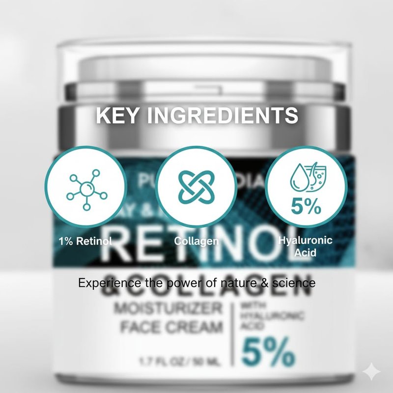 1% Retinol Collagen Cream - Hydrating Anti-Aging Moisturizer with 5% Hyaluronic Acid for Eyes & Face | Smooth Skin, 1.7 oz