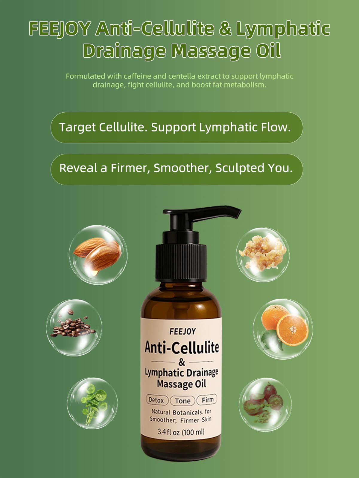 Body Oil & Massage Oil, Body Firming Oil for Cellulite, Lymphatic Drainage, Skin Tightening & Stretch Marks, Massage Oil for Massage Therapy for Leg, Hip, Arm & Belly, Daily or After Shower Use