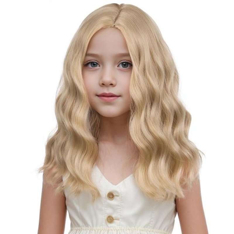 DUDUWIG Blonde Wig for Kids Girls Short Curly Wig Blonde Wigs for Dress Up Party Cosplay Synthetic Wigs Hairnet Include