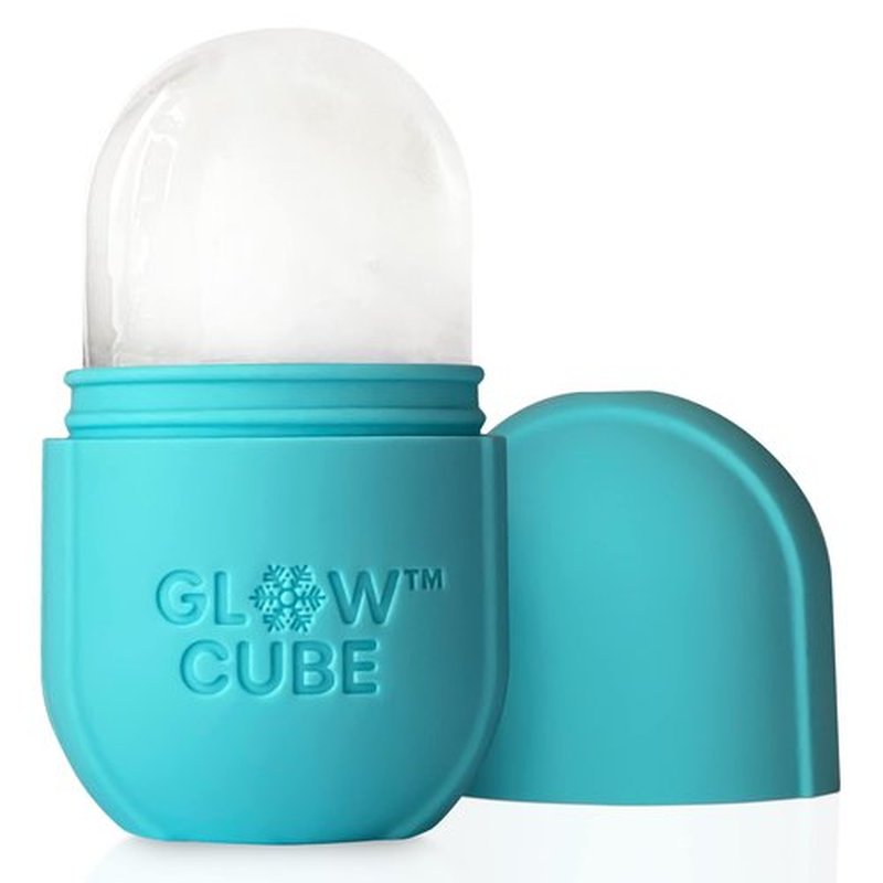 Glow Cube Ice Roller For Face Eyes and Neck To Brighten Skin & Enhance Your Natural Glow/Reusable Facial Tool to Tighten & Tone Skin & De-Puff The Eye Area (Pastel Blue)