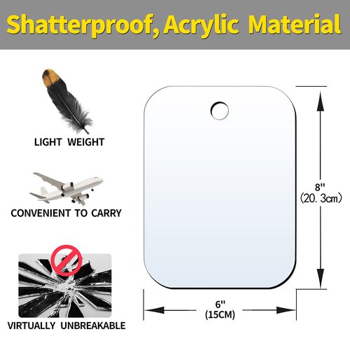 Shaving Mirror, Unbreakable Shower Mirrors, (Medium,2pack(6 inches x8 inches ) Bathroom Handheld Mirror for Men and Women Portable Camping Travel Mirrors,Frameless Handheld for Makeup, Silver
