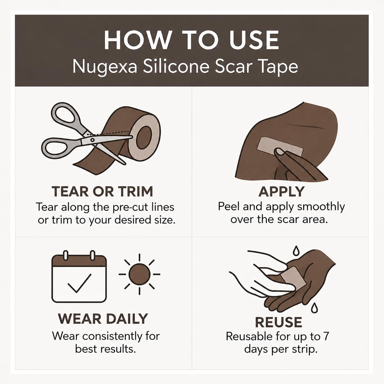 Nugexa Silicone Scar Tape & Sheets – All Skin Tones, Medical Grade