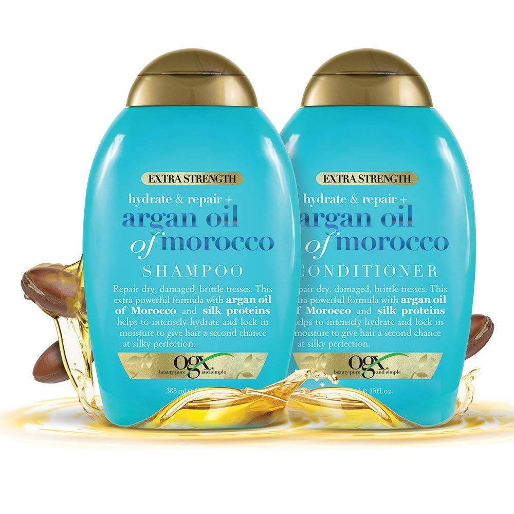 OGX Argan Oil Shampoo & Conditioner Set - Extra Strength Hydrate & Repair, 13 Fl Oz (2 Pack)