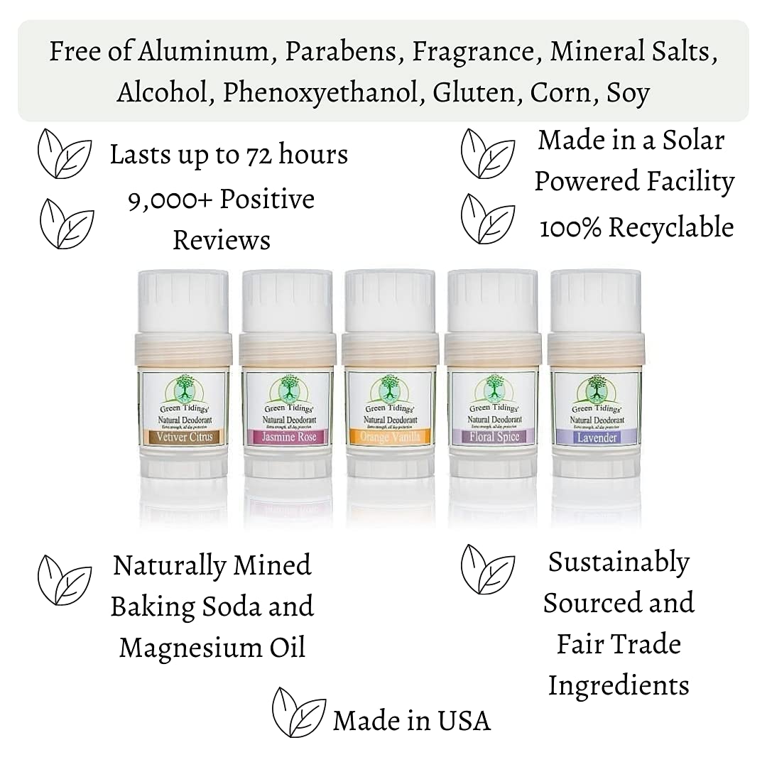 Green Tidings Natural Lavender Deodorant | Vegan, Organic for Men and Women, Fragrance Free & Aluminum Free, Underarm Antiperspirant (Lavender, 2.7 Ounces (3 Pack))