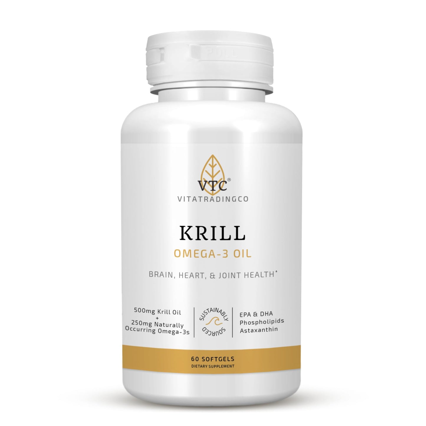 VTC VitaTradingCo. Krill Omega-3 Oil Supplement | 100mg Pure Antarctic Neptune Krill Oil (NKO) | EPA & DHA Astaxanthin | Brain, Heart, Joint & Eye Support | 60 Softgels