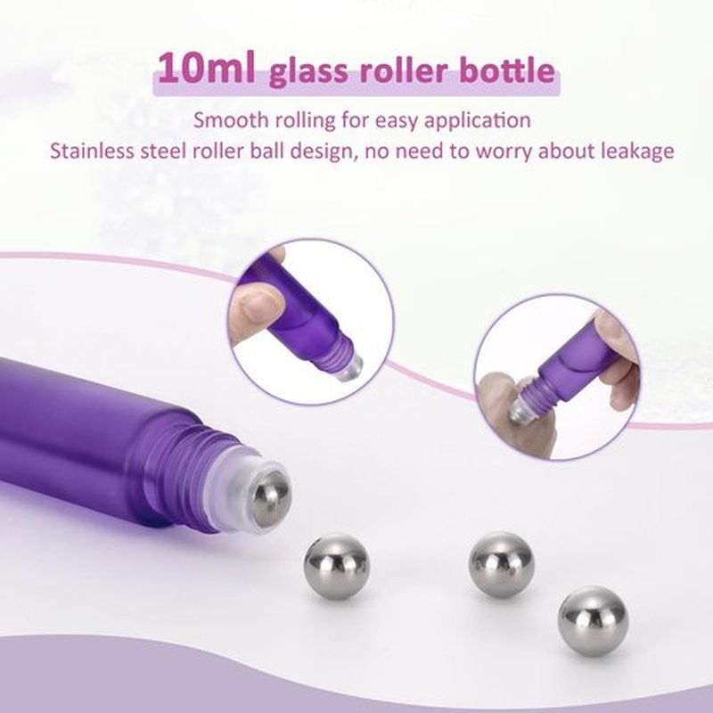 Kesell 10 Pack - 5 Color 10ml Frosted Glass Roller Bottles Vials with Stainless Steel Roller Ball for Essential Oils, Aromatherapy, Perfumes and Lip Balms