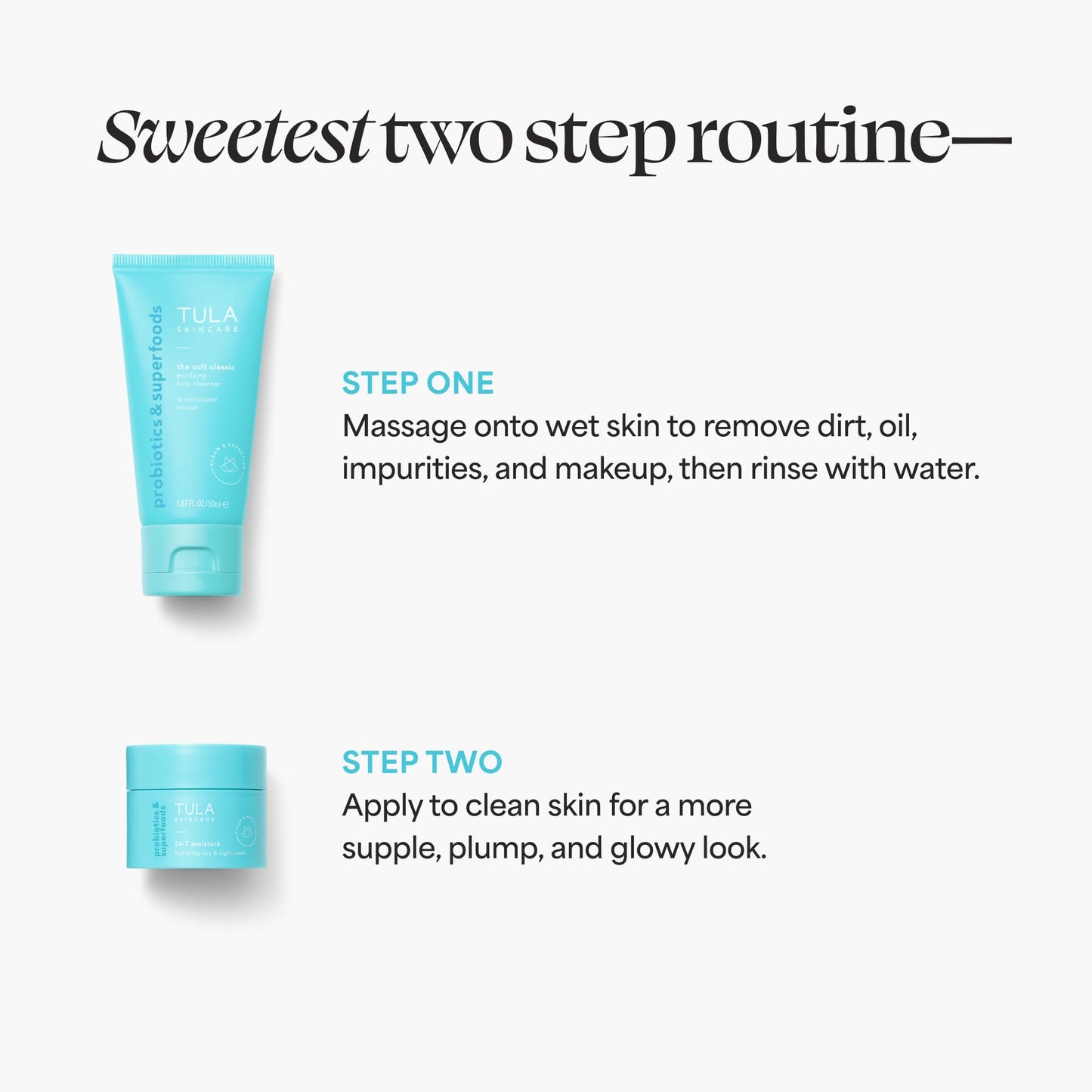 TULA Skincare Petite Treats - Includes Travel Sized 24-7 Moisture Hydrating Day & Night Cream and Cult Classic Purifying Face Cleanser, 2-piece set