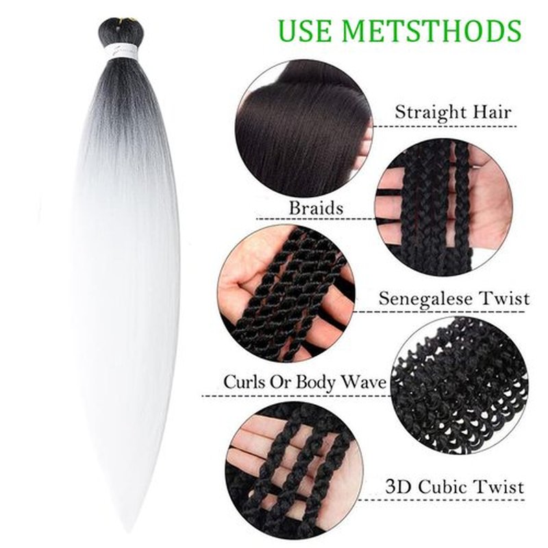 Pre Stretched Braiding Hair Extensions 26 Inch 6 Packs Braid Hair Prestretched Crochet Braids Hair Hot Water Setting High Temperature Synthetic Fiber Premium Yaki Texture(26inch,Black-White)