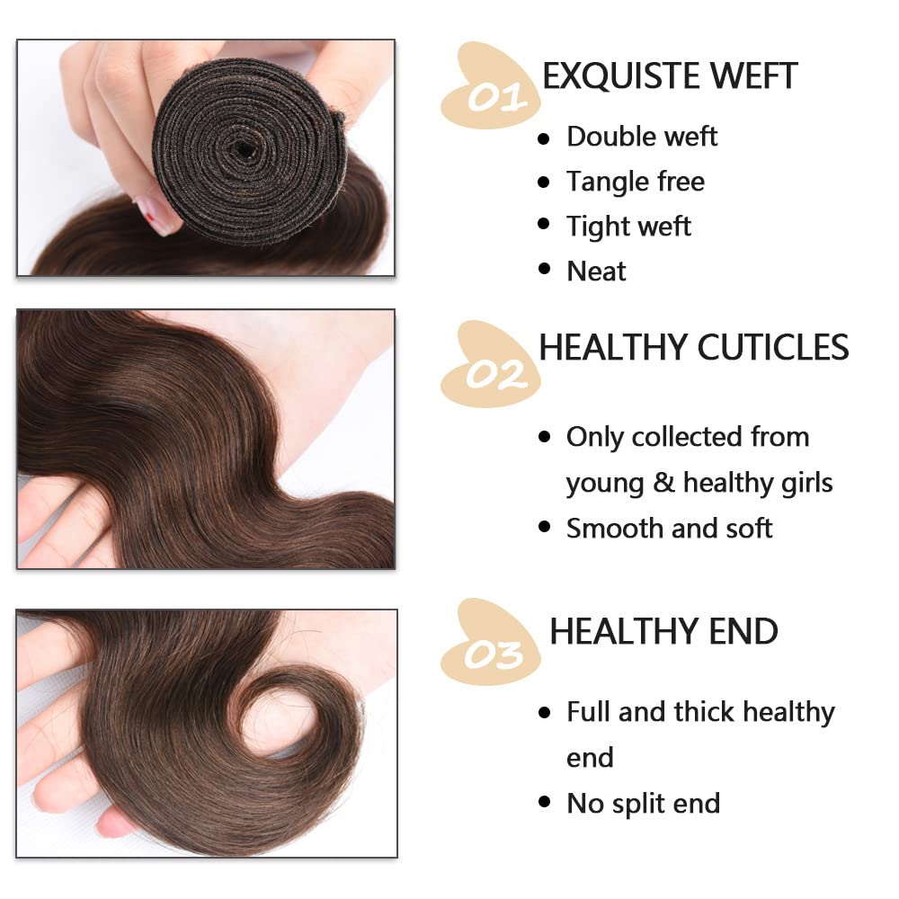 4 Bundles Chocolate Brown Human Hair Bundles 12 12 inch 2 Bundles Brown Body Wave Bundles Dark Brown Body Wave Bundles Human Hair Extensions