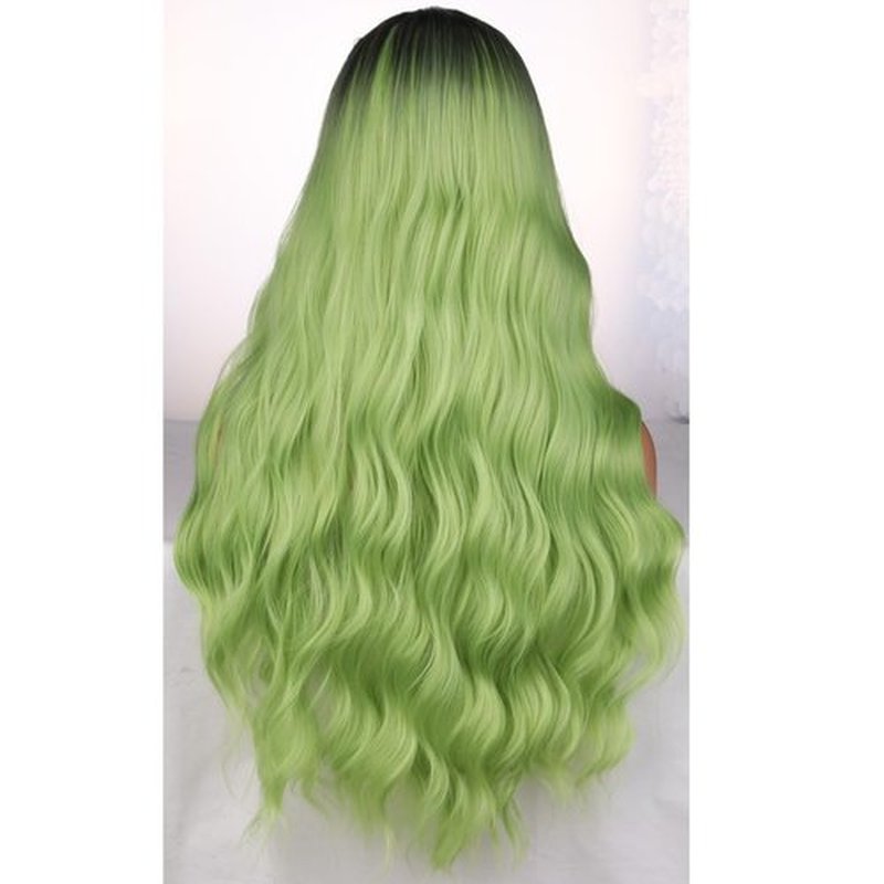 MAGQOO Matcha Green Wig for Women Girls Dark Roots Green Wig Long Curly Wavy Black Green Wigs Middle Part St Patrick Day Wig Synthetic Heat Resistant Halloween Cosplay Costume Party Daily Use
