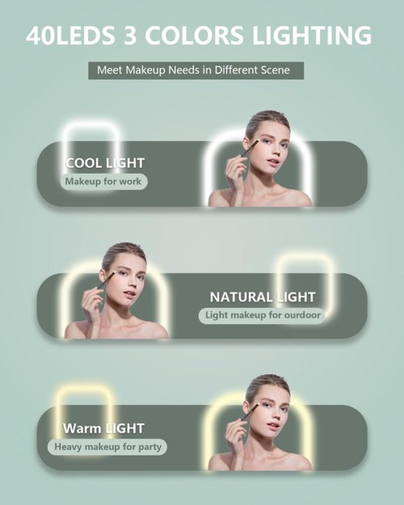 Dec.Metu Compact Mirror, 1X/5X Magnification Pocket Travel Makeup Mirror with Lights for Purse Rechargeable Small Handheld Mirror for Gift Green
