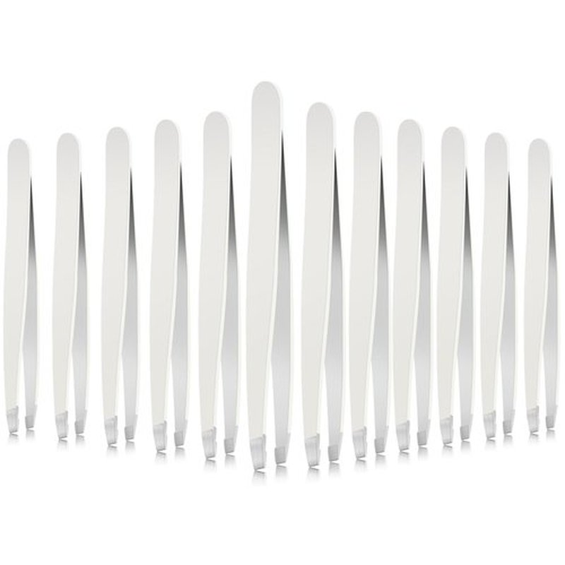 12 Pieces Eyebrow Tweezers Stainless Steel Slant Tip Tweezers Facial Hair Eyebrow Precision Tweezers for Men and Women (White)