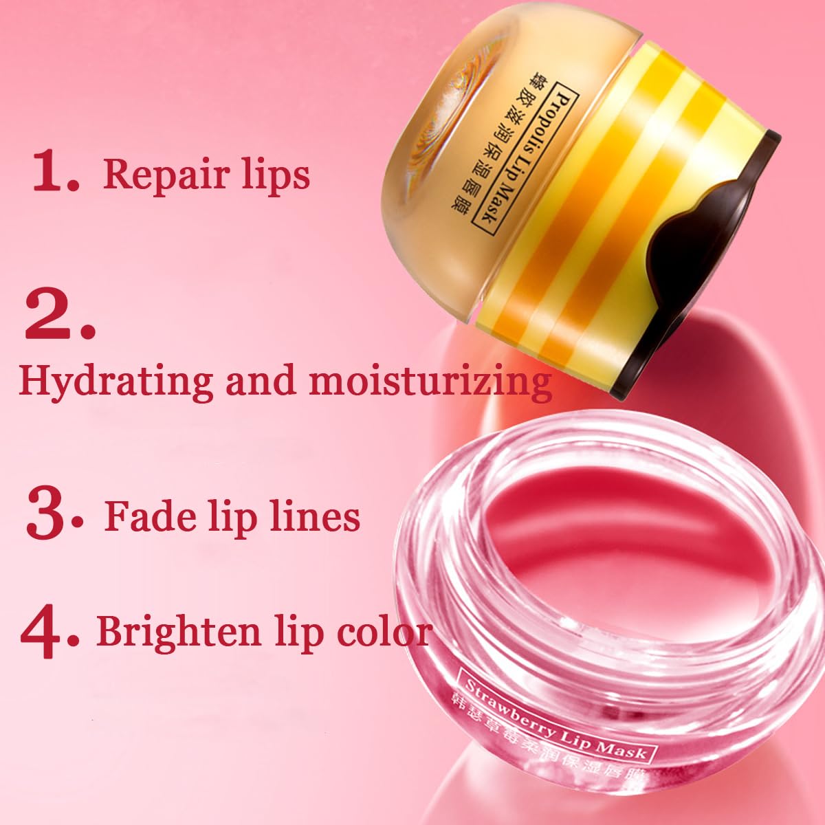 2 Pcs Bee Lip Balm Honey Pot, Honey & Strawberry Lip Mask Propolis