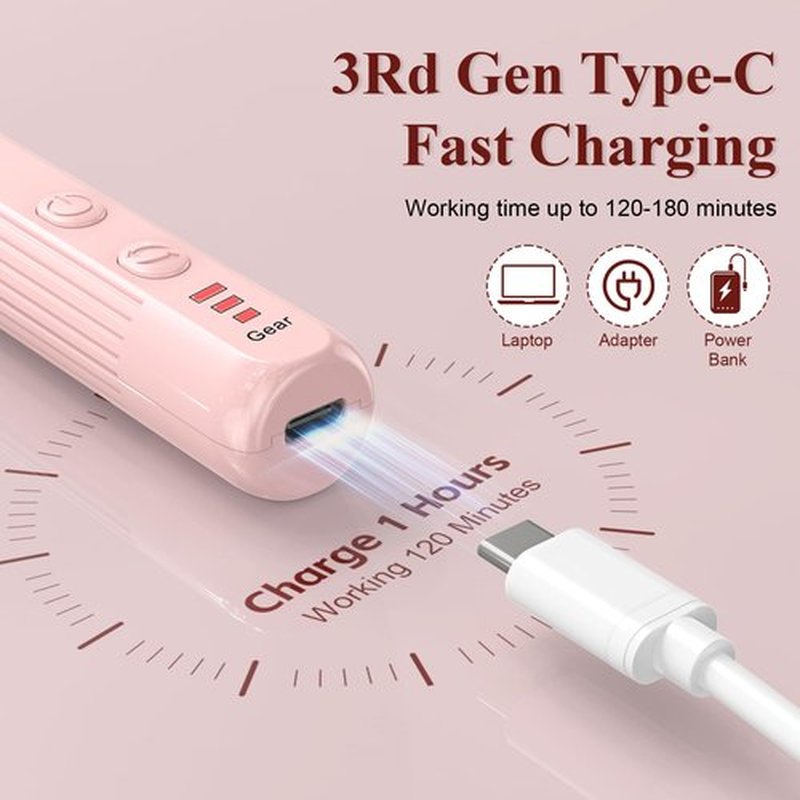 Professional Electric Nail Drill, Cordless Electric Nail File, Gel Nails, Manicure Pedicure for Polishing Shape Tools with 100Pcs Sanding Bands