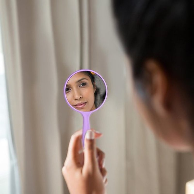 Jetec 25 Pcs Handheld Mirror with Handle, 3.94" L x 2.17" W, Small Portable Round Mirror Bulk for Kids Travel Makeup Classroom Camping Daily DIY Crafts (Pink,Light Blue,Violet,Acid Blue,Sky Blue)