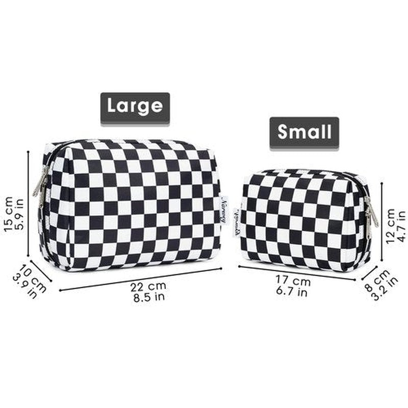 Narwey Large Checkered Makeup Bag Zipper Pouch Travel Cosmetic Bag Organizer for Women (Large, Black Checkerboard)