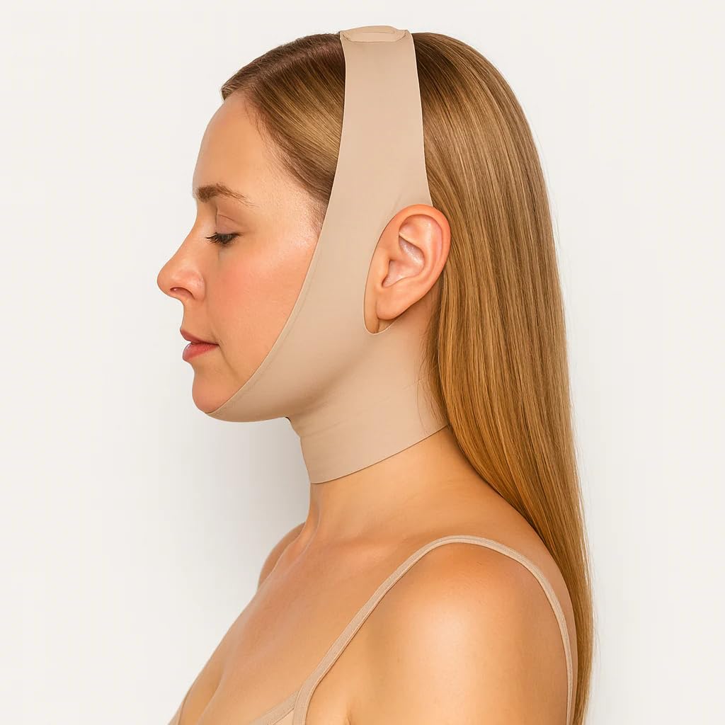 SKULT Collagen Face Sculpt Wrap for Chin & Jawline 2 PCS, Reusable Chin Strap for Sleeping, Adjustable Jawline Shaper Mask, Breathable Skin-Friendly Face Wrap (Beige)