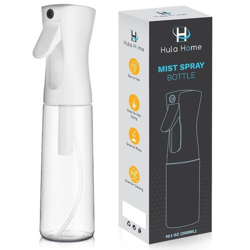 Hula Home Spray Bottle for Hair (10.1oz/300ml) - Powered by Flairosol® Spray Technology - Continuous Ultra Fine Mist Sprayer – For Hairstyling, Cleaning, Salons, Plants, Essential Oil & More - White