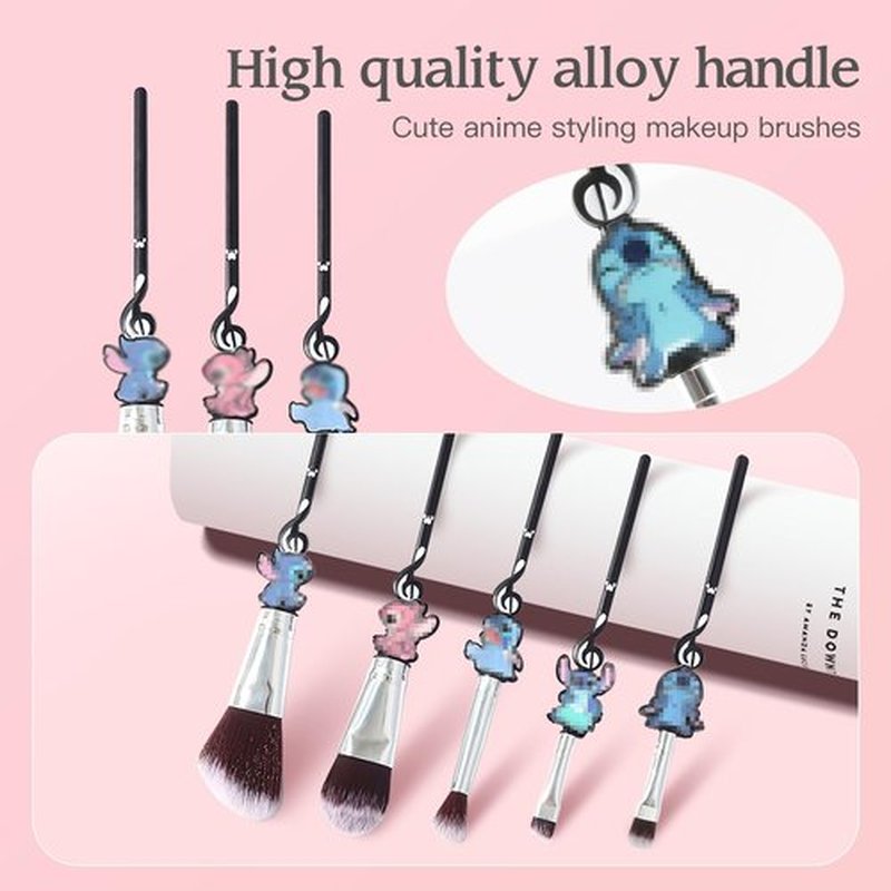 Stich Makeup Brushes Set, WeChip Anime Stich Make Up Brush Set Collection, Stich Stuff for Girls Women - 5pcs Black