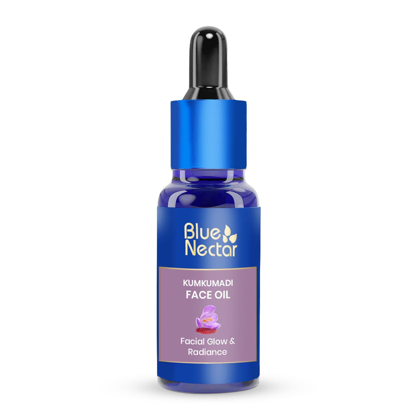 Blue Nectar's Kumkumadi Face Oil, infused with natural herbs for glowing skin (1Fl Oz), & Kumkumadi Moisturizing Body Oil, for dry skin (3.38 Fl Oz).