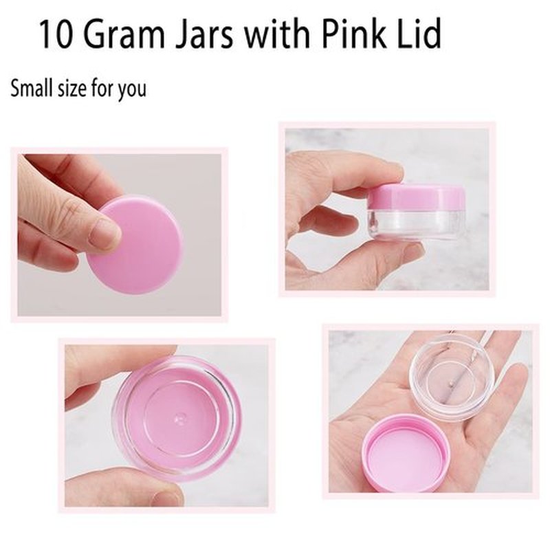 10 Gram Sample Containers with Lids, 100 Pieces Mini Cosmetic Containers, BPA Free Pink Sample Jars for Makeup, Lotion, Eye Shadow, Powder, and Lip Balms