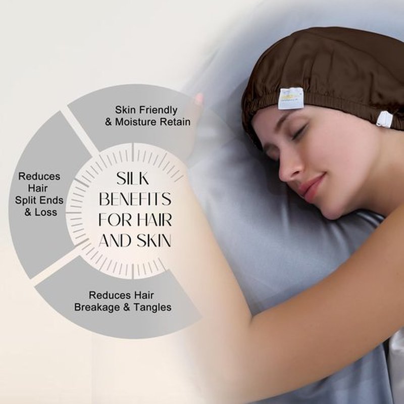 ZIMASILK 100% Mulberry Silk Bonnet for Sleeping Women Long Hair Double Layer Silk Hair Wrap with Adjustable Band Natural Silk Bonnet for Hair Care Stay On Head (1Pc, Chocolate)